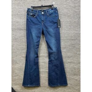True Religion Jeans Womens Size 29 Blue Joey Mid Rise Flare Flap Pockets Stretch
